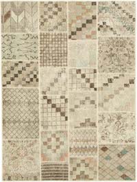 Patchwork Hand-Knotted Turkish Rug - 4' 5" x 5' 11" (53" x 71")