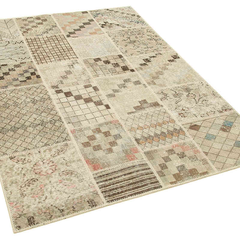 Patchwork Hand-Knotted Turkish Rug - 4' 5" x 5' 11" (53" x 71") - K0064323