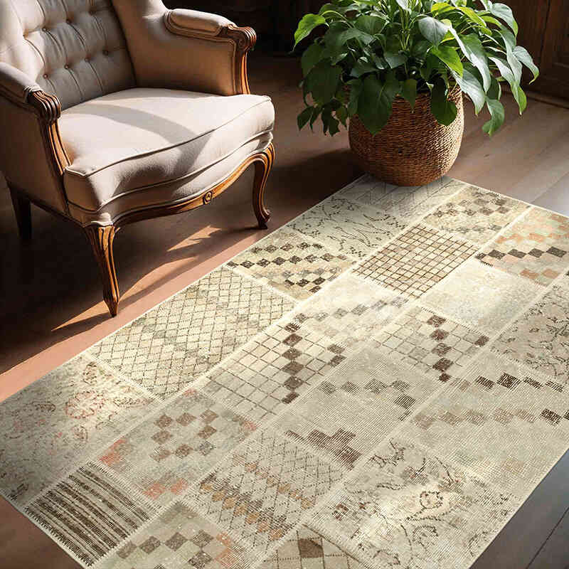 Patchwork Hand-Knotted Turkish Rug - 4' 5" x 5' 11" (53" x 71") - K0064323
