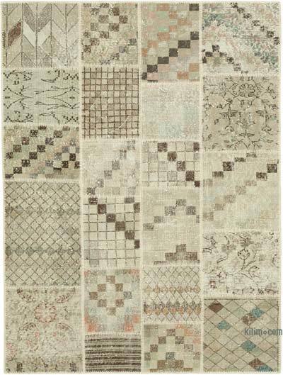 Patchwork Hand-Knotted Turkish Rug - 4' 5" x 5' 11" (53 in. x 71 in.)