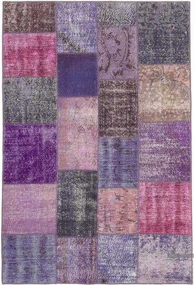 Patchwork Hand-Knotted Turkish Rug - 4' 5" x 6' 7" (53 in. x 79 in.)