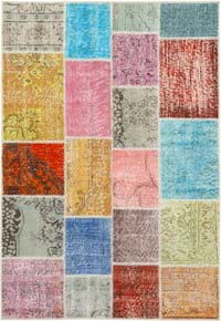 Patchwork Hand-Knotted Turkish Rug - 4' 8" x 6' 9" (56" x 81")