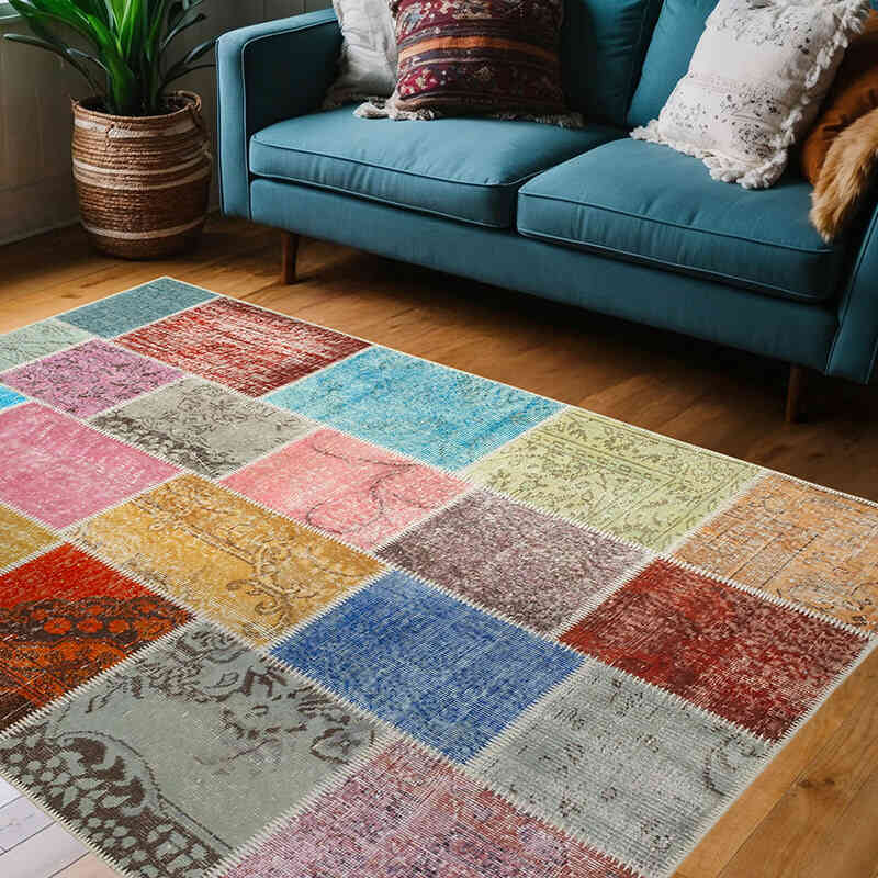 Patchwork El Dokuma Halı - 143 cm x 206 cm - K0064341