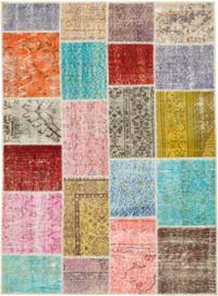 Patchwork Hand-Knotted Turkish Rug - 4' 9" x 6' 7" (57" x 79")