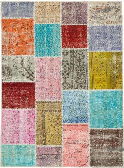 Patchwork Hand-Knotted Turkish Rug - 4' 9" x 6' 7" (57 in. x 79 in.)