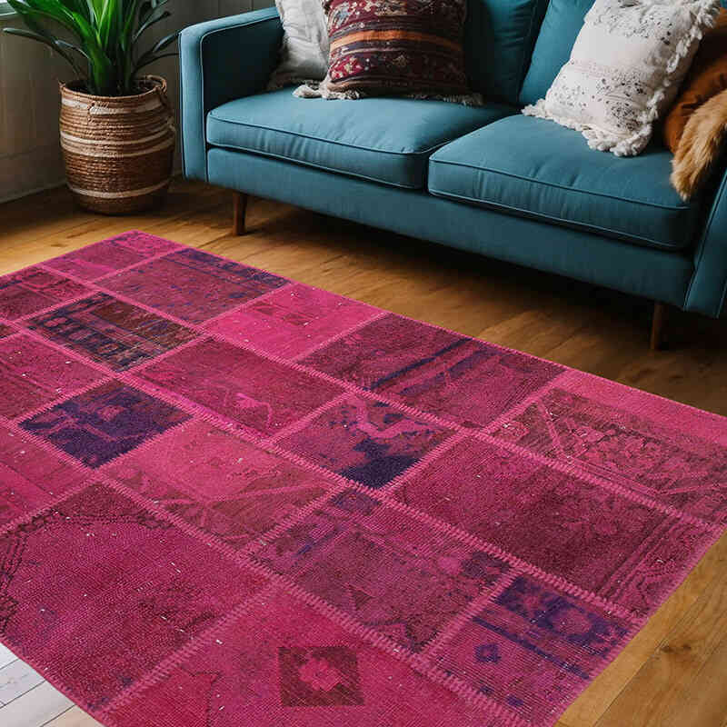 Patchwork Hand-Knotted Turkish Rug - 4' 7" x 6' 9" (55" x 81") - K0064344