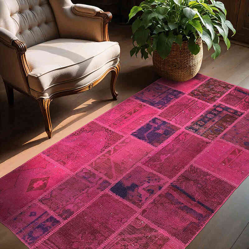 Patchwork Hand-Knotted Turkish Rug - 4' 7" x 6' 9" (55" x 81") - K0064344