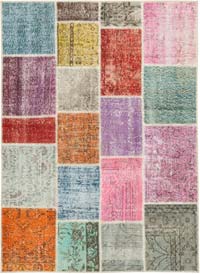 Patchwork Hand-Knotted Turkish Rug - 4' 9" x 6' 7" (57" x 79")
