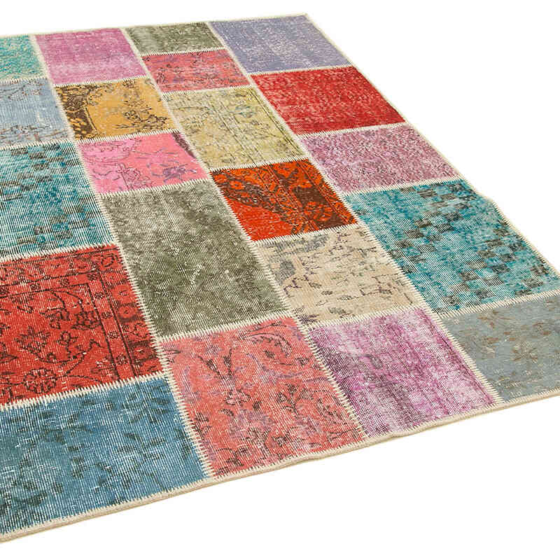 Patchwork Hand-Knotted Turkish Rug - 4' 10" x 6' 6" (58" x 78") - K0064350