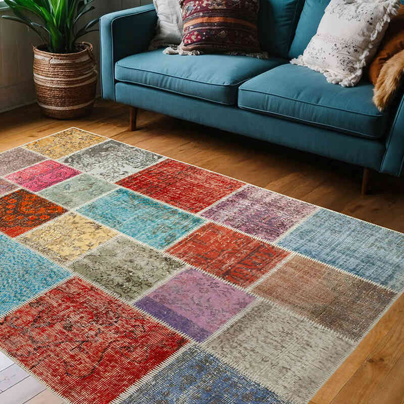 Patchwork El Dokuma Halı - 142 cm x 206 cm - K0064352