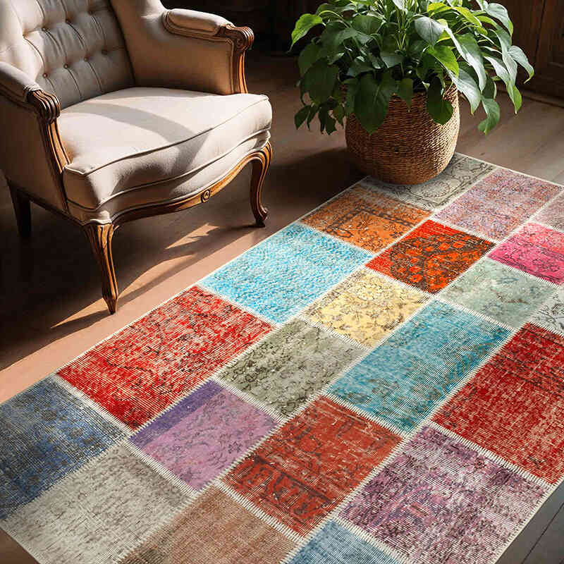 Patchwork El Dokuma Halı - 142 cm x 206 cm - K0064352