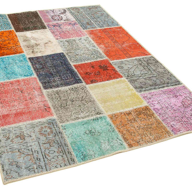 Patchwork Hand-Knotted Turkish Rug - 4' 8" x 6' 7" (56" x 79") - K0064355