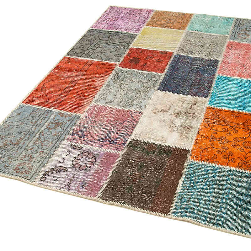 Patchwork Hand-Knotted Turkish Rug - 4' 8" x 6' 7" (56" x 79") - K0064355
