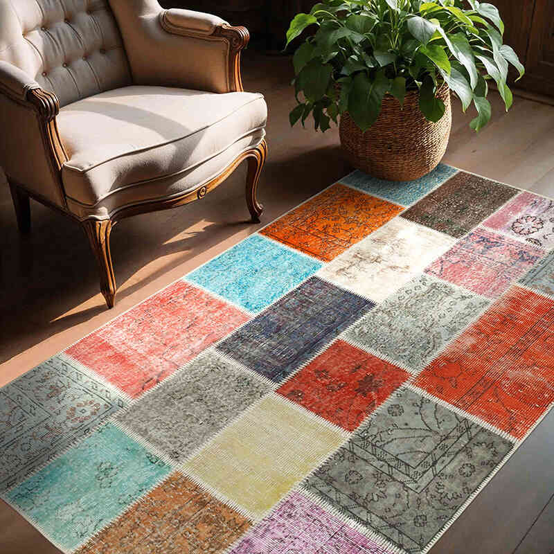 Patchwork Hand-Knotted Turkish Rug - 4' 8" x 6' 7" (56" x 79") - K0064355