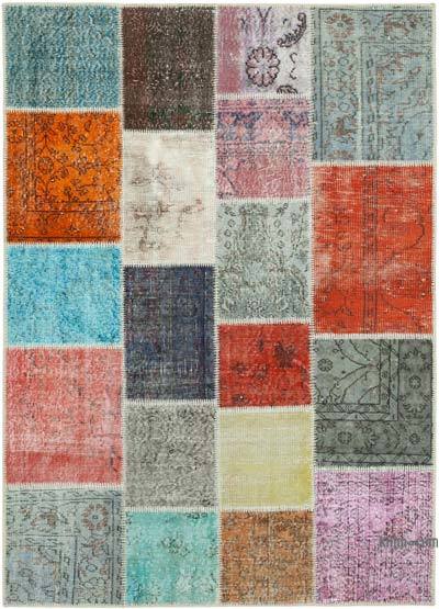 Patchwork Hand-Knotted Turkish Rug - 4' 8" x 6' 7" (56 in. x 79 in.)