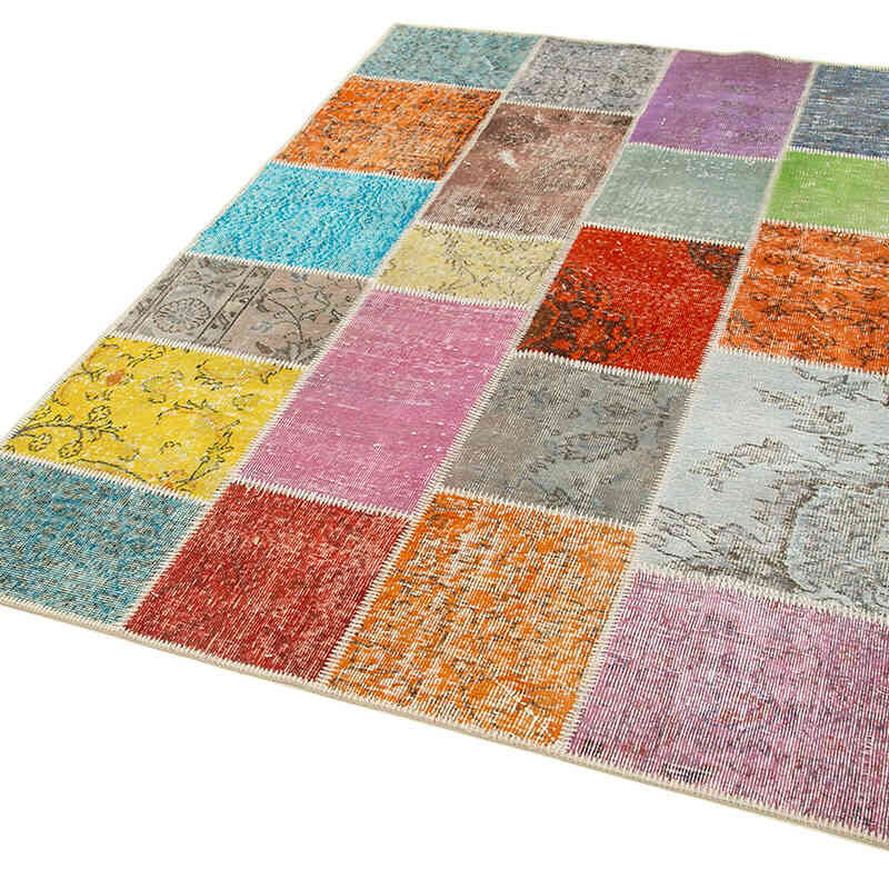 Patchwork Hand-Knotted Turkish Rug - 4' 9" x 6' 8" (57" x 80") - K0064357