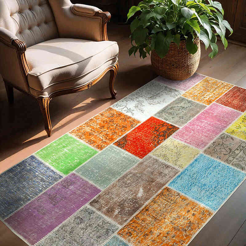 Patchwork Hand-Knotted Turkish Rug - 4' 9" x 6' 8" (57" x 80") - K0064357