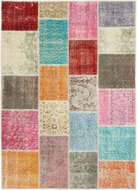 Patchwork Hand-Knotted Turkish Rug - 4' 9" x 6' 7" (57" x 79")