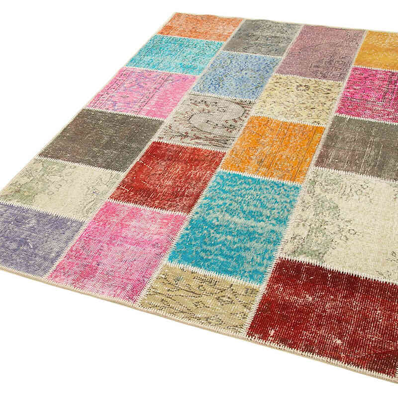 Patchwork Hand-Knotted Turkish Rug - 4' 9" x 6' 7" (57" x 79") - K0064360