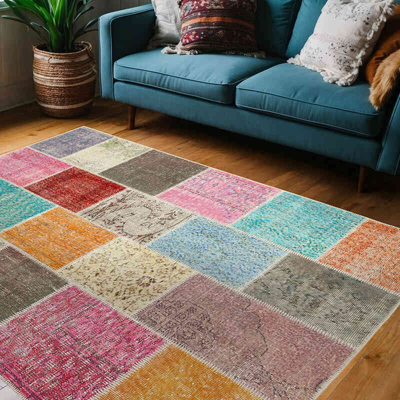 Patchwork Hand-Knotted Turkish Rug - 4' 9" x 6' 7" (57" x 79") - K0064360