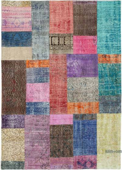 Patchwork Hand-Knotted Turkish Rug - 4' 8" x 6' 8" (56 in. x 80 in.)