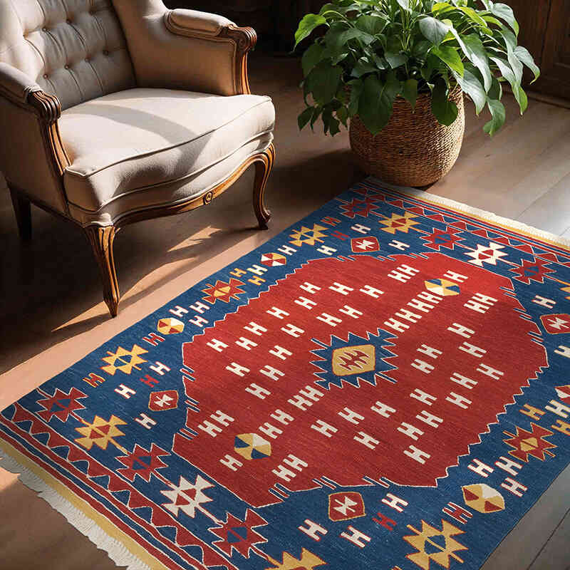New Handwoven Turkish Kilim Rug - 4' 6" x 5' 7" (54" x 67") - K0064458