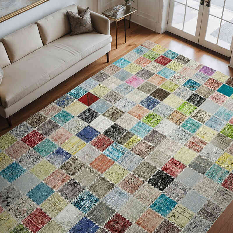 Patchwork Hand-Knotted Turkish Rug - 8' 6" x 11' 3" (102" x 135") - K0064634