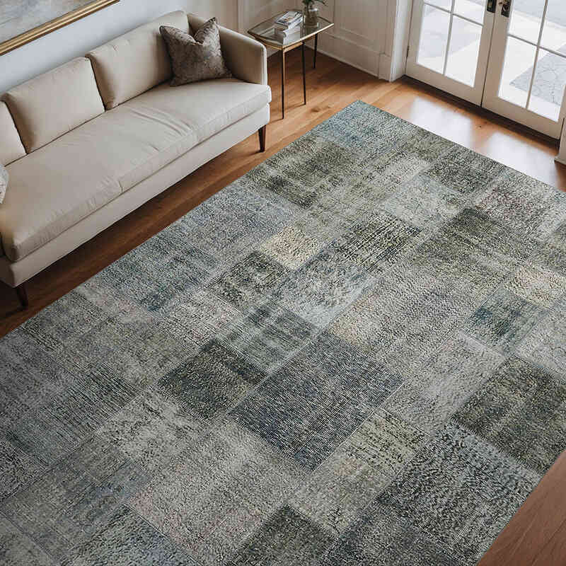 Patchwork Hand-Knotted Turkish Rug - 8' 3" x 11' 6" (99" x 138") - K0064668