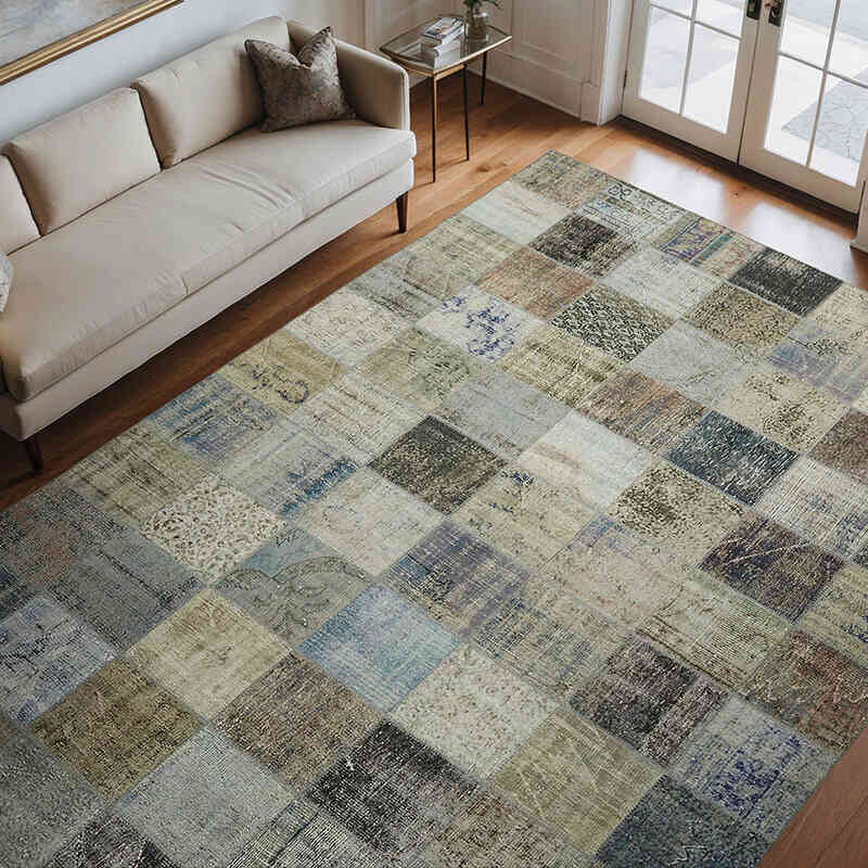Patchwork Hand-Knotted Turkish Rug - 8' 3" x 11' 2" (99" x 134") - K0064673