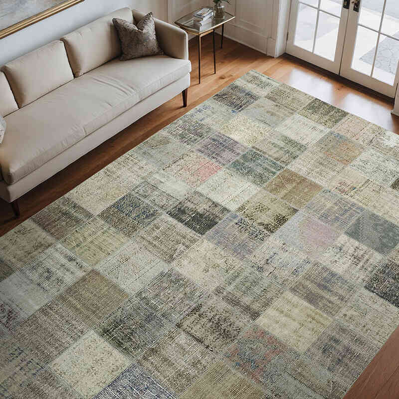 Patchwork Hand-Knotted Turkish Rug - 8' 2" x 11' 2" (98" x 134") - K0064688