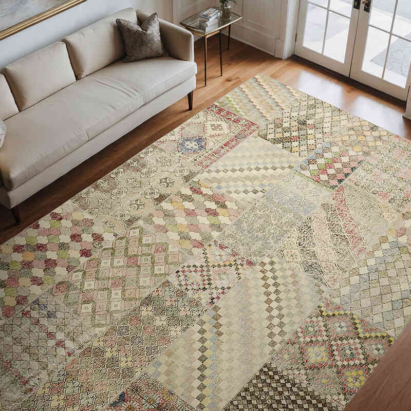 Patchwork Hand-Knotted Turkish Rug - 8' 2" x 11' 6" (98" x 138") - K0064691