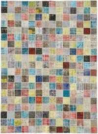 Patchwork Hand-Knotted Turkish Rug - 9' 10" x 13' 5" (118" x 161")