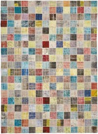Patchwork Hand-Knotted Turkish Rug - 9' 10" x 13' 5" (118" x 161")