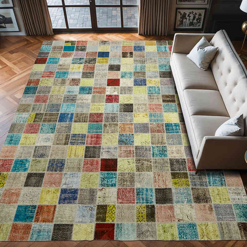 Patchwork Hand-Knotted Turkish Rug - 9' 10" x 13' 5" (118" x 161") - K0064701