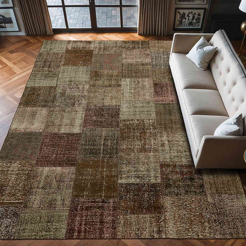Patchwork Hand-Knotted Turkish Rug - 9' 10" x 13' 1" (118" x 157") - K0064705