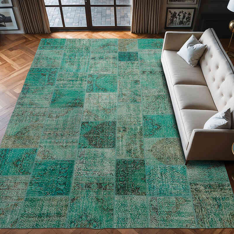 Patchwork Hand-Knotted Turkish Rug - 9' 9" x 13' 1" (117" x 157") - K0064706