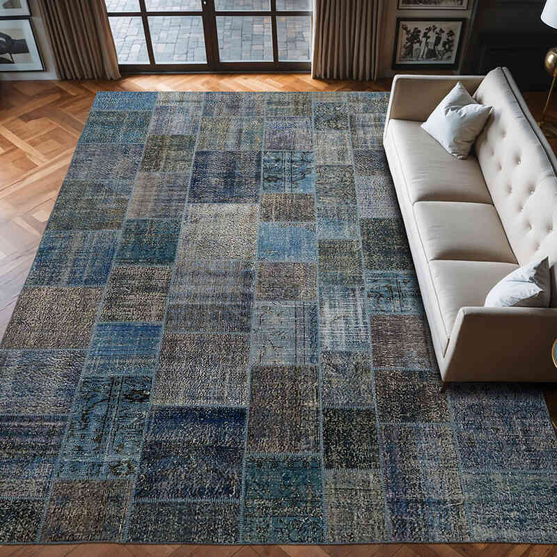 Patchwork Hand-Knotted Turkish Rug - 9' 10" x 13' 1" (118" x 157") - K0064731