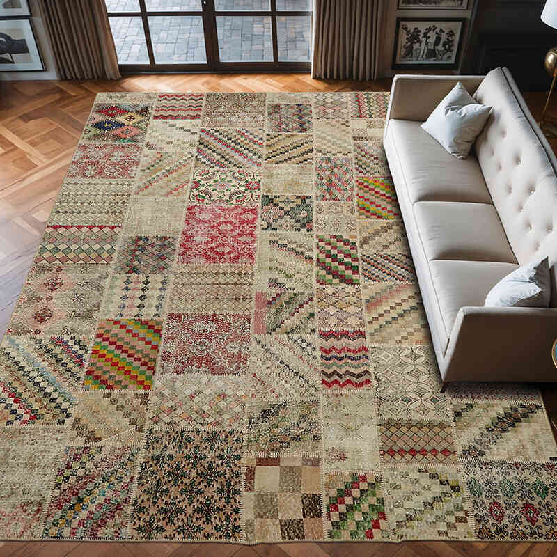 Patchwork Hand-Knotted Turkish Rug - 9' 10" x 13' 1" (118" x 157") - K0064740