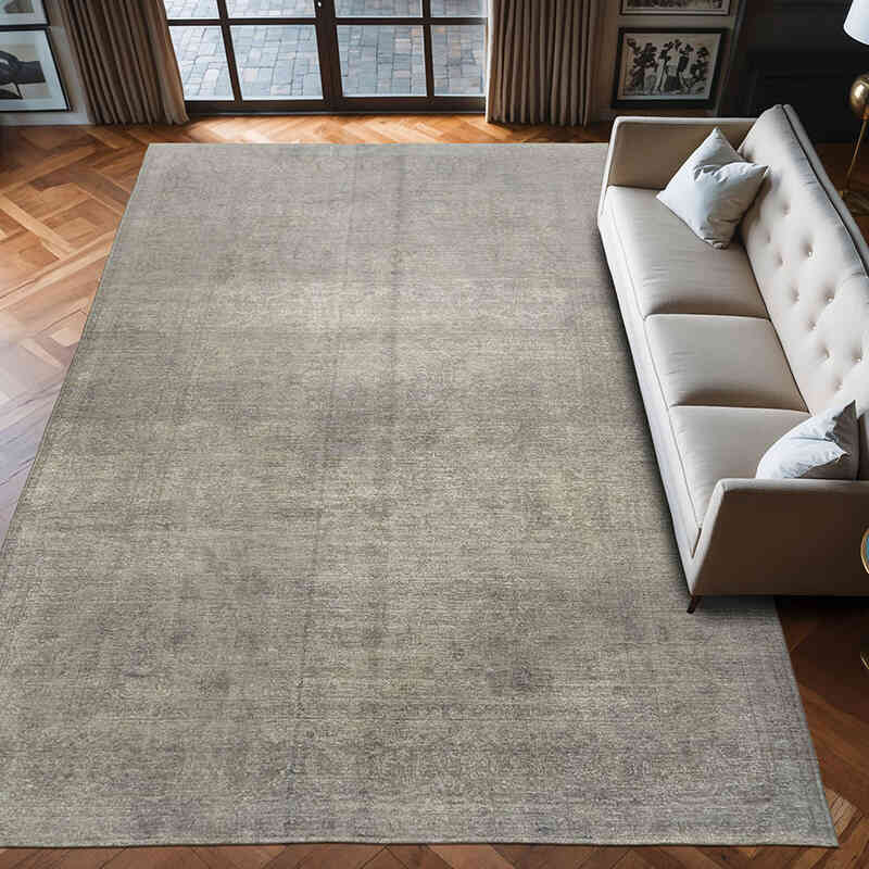Gray Over-dyed Vintage Hand-Knotted Oriental Rug - 9' 4" x 13' 9" (112" x 165") - K0064783