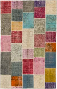 Patchwork Hand-Knotted Turkish Rug - 6' 5" x 10'  (77" x 120")