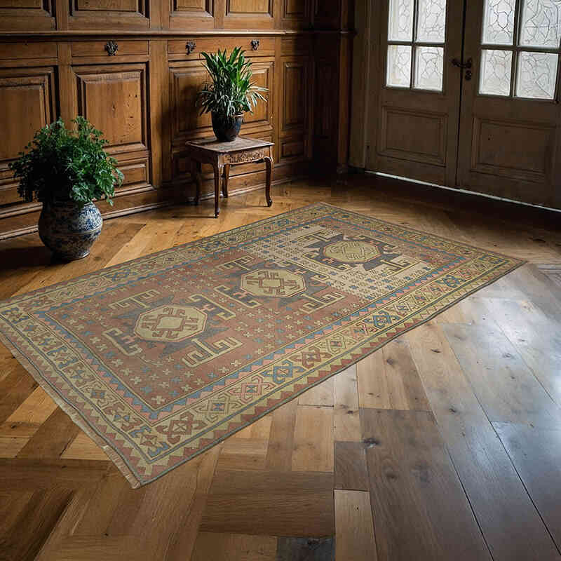 Alfombra Vintage Turca Anudada a Mano - 141 cm x 220 cm - K0065157