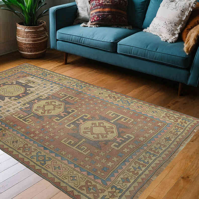 Alfombra Vintage Turca Anudada a Mano - 141 cm x 220 cm - K0065157