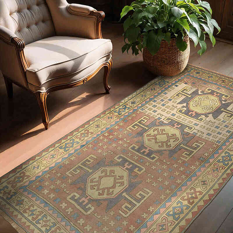 Alfombra Vintage Turca Anudada a Mano - 141 cm x 220 cm - K0065157