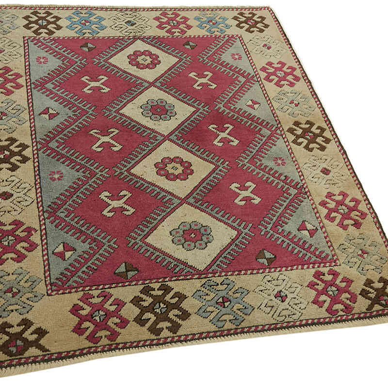 Alfombra Vintage Turca Anudada a Mano - 106 cm x 120 cm - K0065183