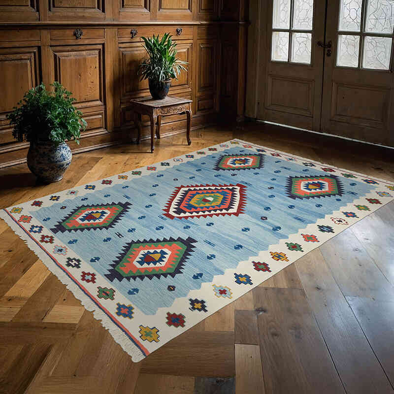 New Handwoven Turkish Kilim Rug - 5' 8" x 7' 9" (68" x 93") - K0065404