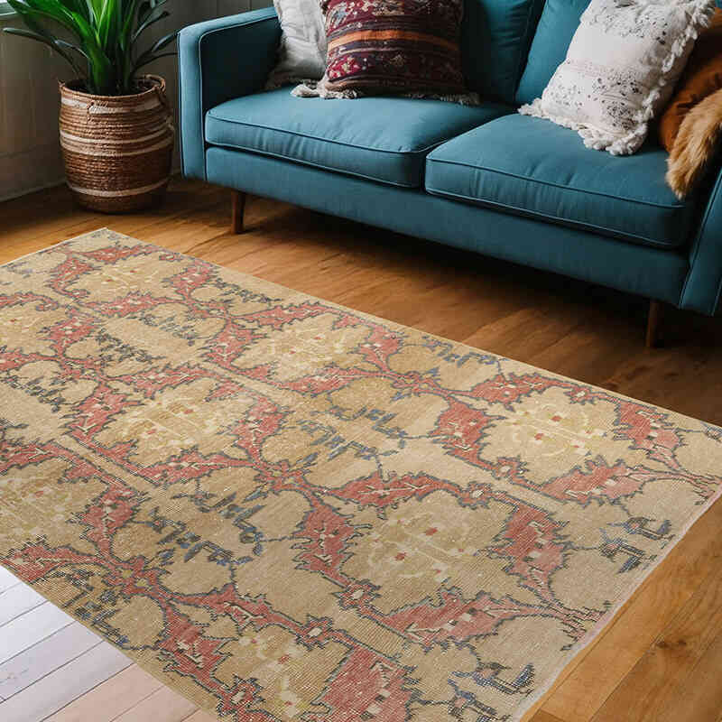 Alfombra Vintage Turca Anudada a Mano - 138 cm x 214 cm - K0065503