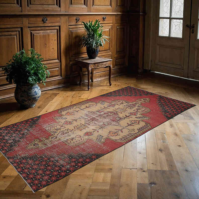 Alfombra Vintage Turca Anudada a Mano - 107 cm x 230 cm - K0065553