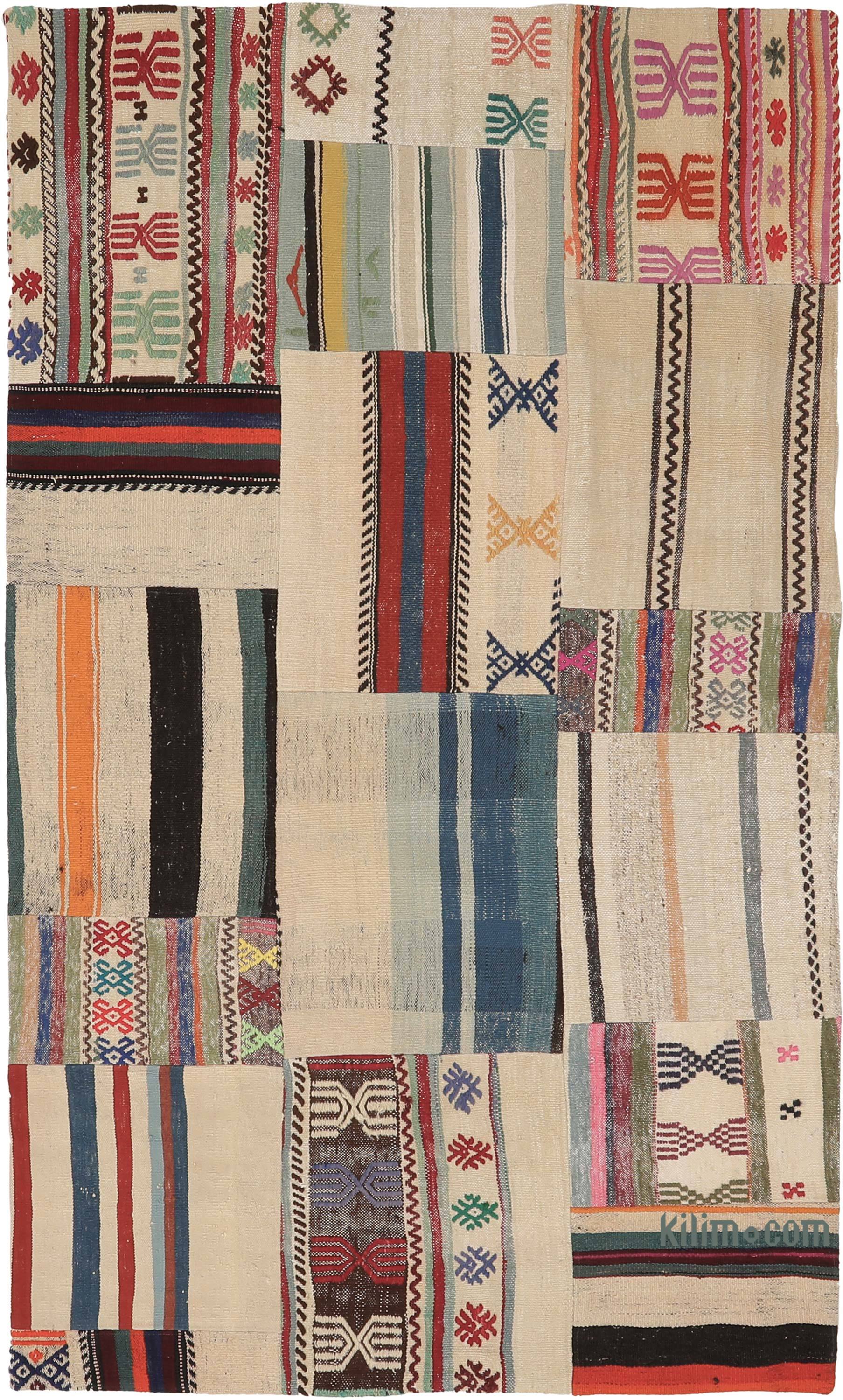K0065610 Patchwork Kilim Rug - 4' 5" x 7' 7" (53 in. x 91 in.) | The Source for Rugs, Tribal Rugs, Wool Turkish Rugs, Overdyed Runner Rugs,