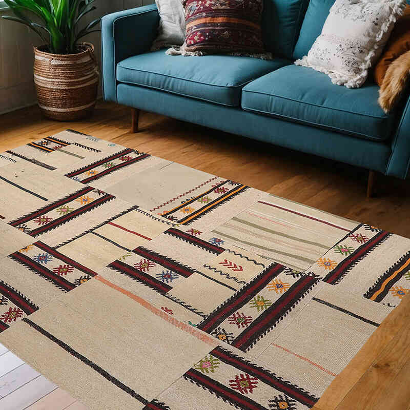 Patchwork Kilim Rug - 4' 5" x 6' 10" (53" x 82") - K0065616