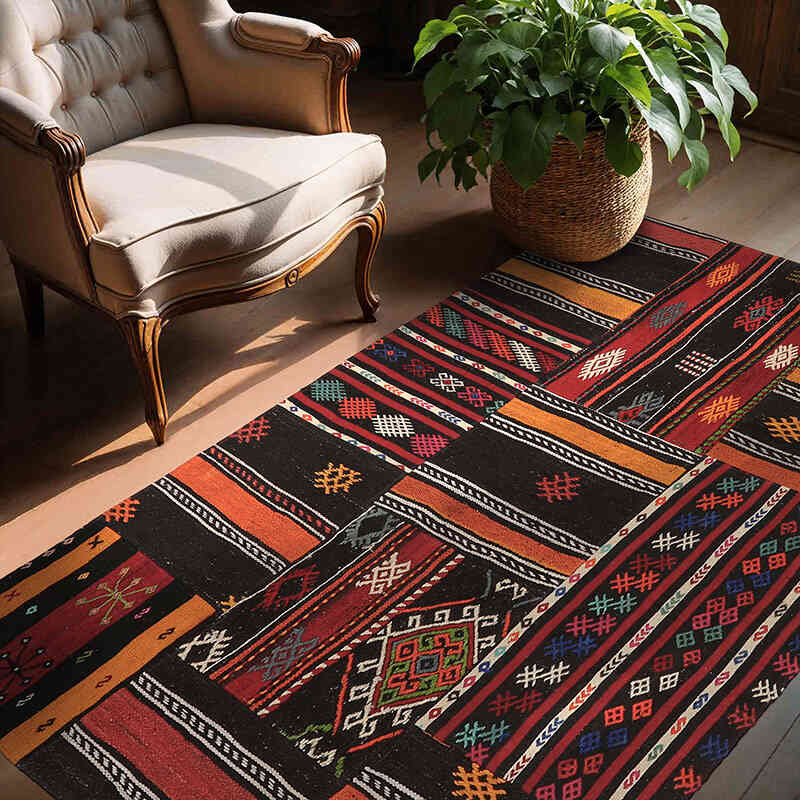 Patchwork Kilim Rug - 4' 5" x 6' 11" (53" x 83") - K0065629
